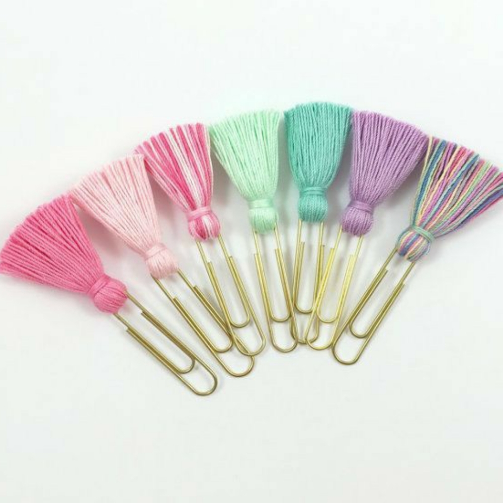 Homemade paper clip tassels